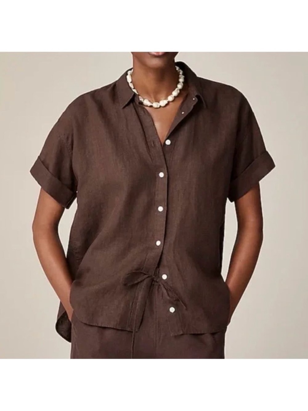 J.Crew Baird McNutt Irish Linen Brown Relaxed Button Front Shirt Large